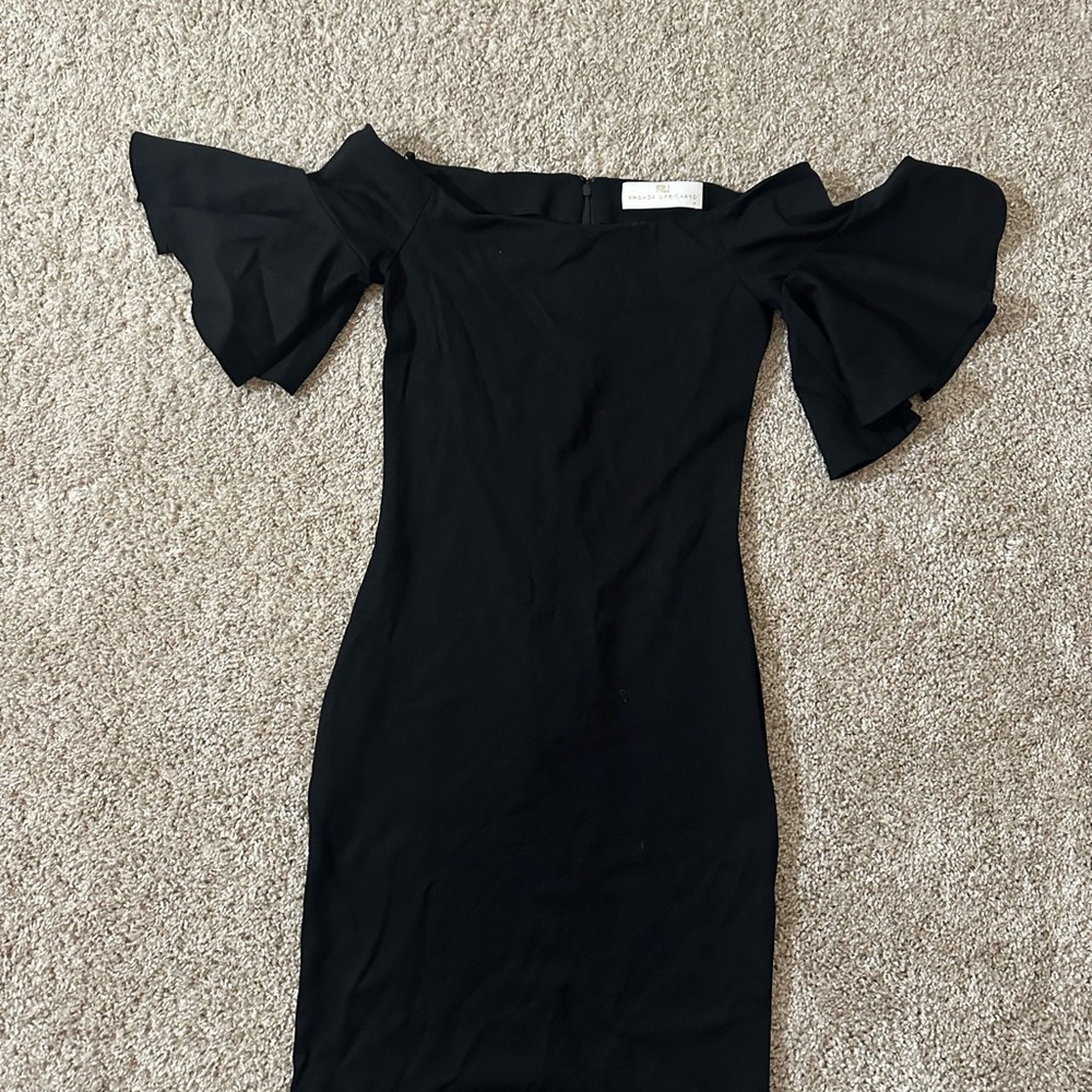 Amanda Uprichard Black Off-Shoulder Dress with Flutter Sleeves